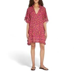 Farm Rio Fruit Dots Ruffle Coverup Dress Pink Cotton Blend Size S Small